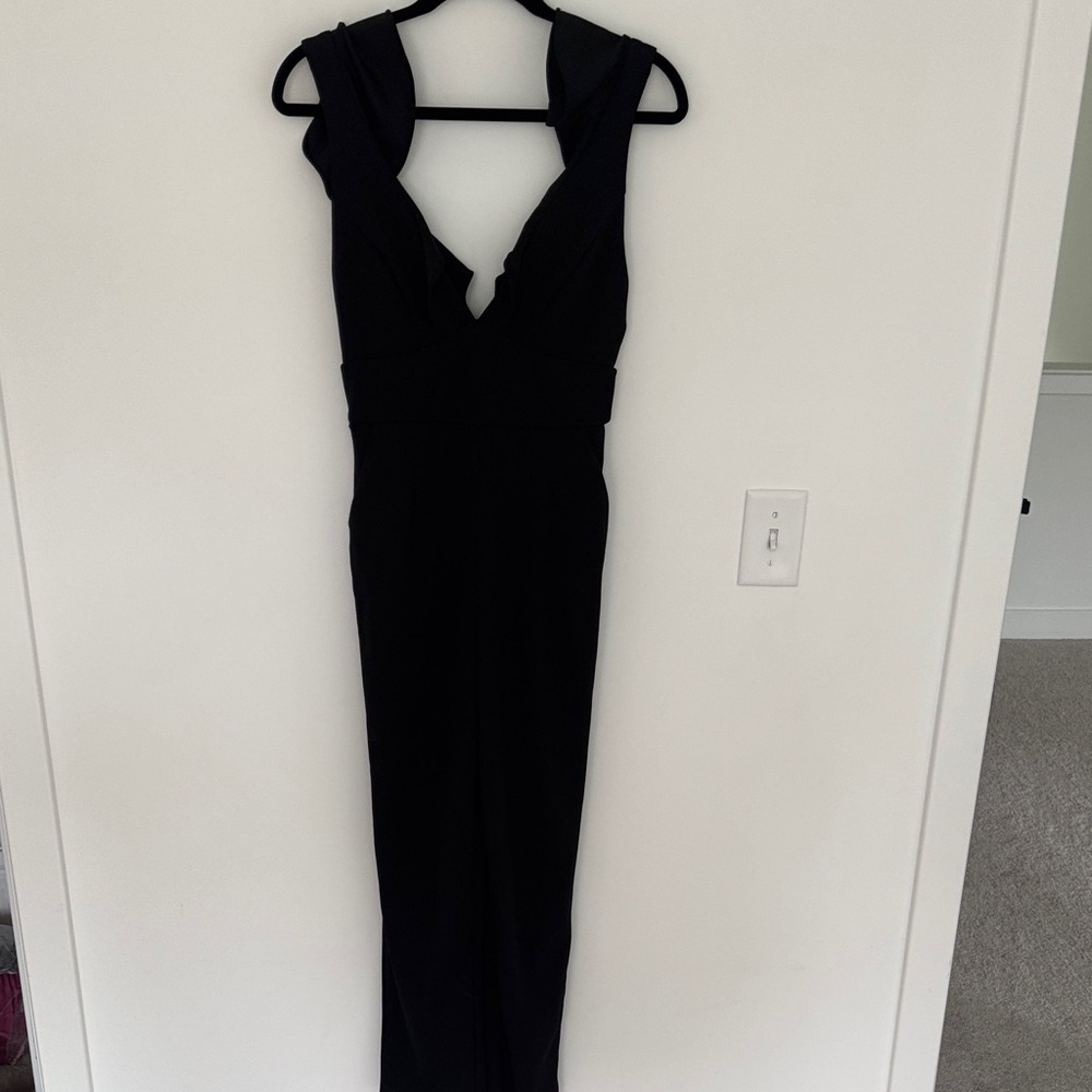 Lulu's Black Ruffle Strap V-Neck Jumpsuit - Size S - Picture 3 of 8